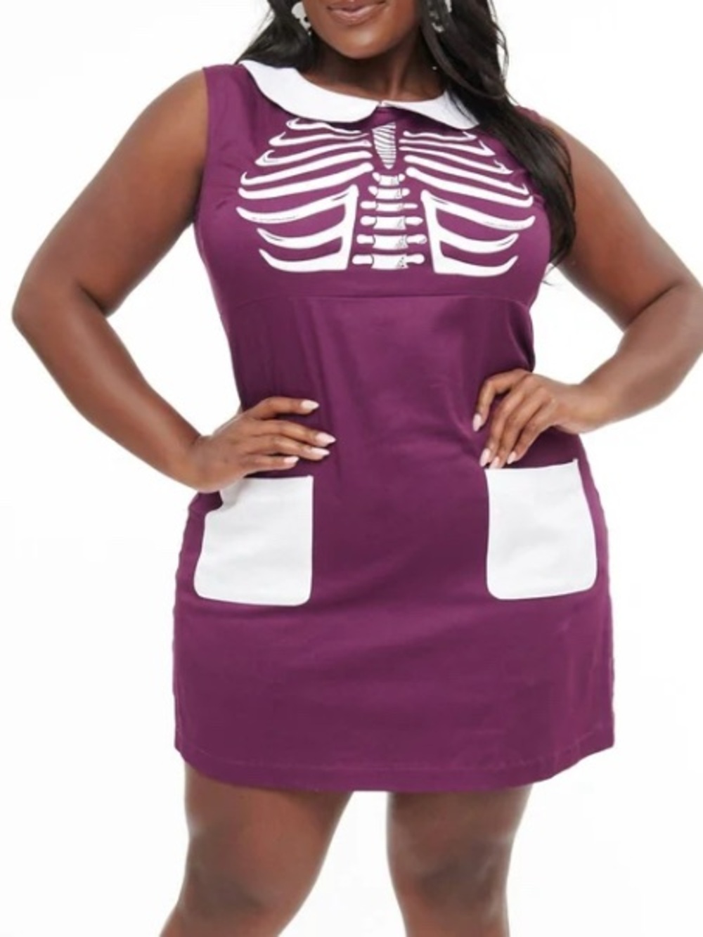 Smak Parlour 1960s Purple & White GLOW Halloween Skeleton Power Mini Dress 4XL